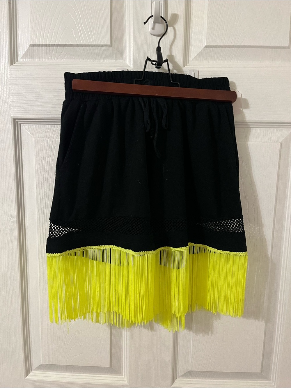 Black Shorts with Mesh and Fluorescent Neon Yellow Trim